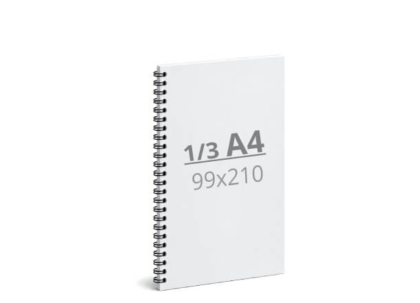 Notebook 1/3 A4: 99x210 / 198x210 mm, wire-o binding (D12)